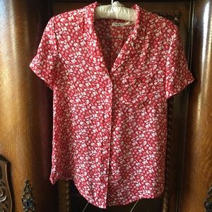 Red floral button down blouse